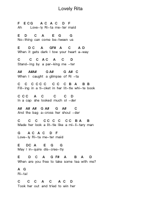 Lovely Rita Piano letter notes by The Beatles - Arr.Mccan