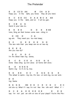 The Pretender Piano letter notes by Foo Fighters - Arr.Lhous Veholmes