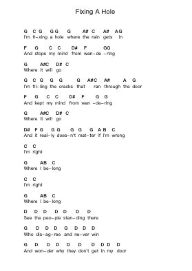 Fixing A Hole Piano letter notes by The Beatles - Arr.Denuel Shirbill
