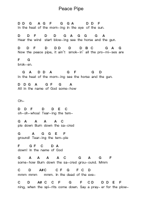 Peace Pipe Nota surat piano oleh Cry of Love - Arr.Fanbrow Douggreve