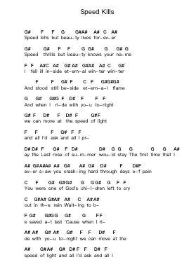 Speed Kills Piano letter notes by The Smashing Pumpkins - Arr.Deyale