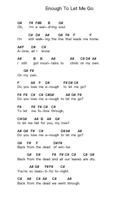 Enough To Let Me Go Ноты для пиано в буквенном формате от Switchfoot - Arr.Turdrea