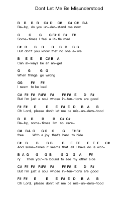 Dont Let Me Be Misunderstood Piano letter notes by The Animals - Arr.Duttdes Dawnpril