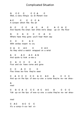 Complicated Situation 鋼琴字母譜由 Black Rebel Motorcycle Club - 編曲 Kylecroft Galeck