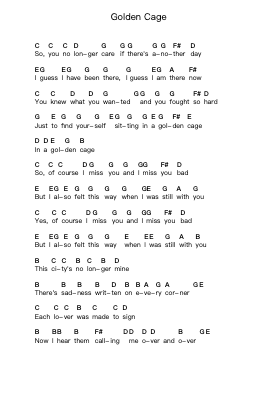 Golden Cage 钢琴字母谱由 The Whitest Boy Alive - 编曲 Consdrow