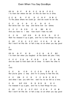 Even When You Say Goodbye Piano letter notes by Final Hour - Arr.Humeleen Bachnat
