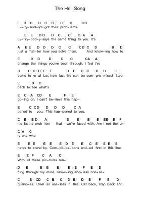 The Hell Song Klavierbuchstaben-Noten von Smack - Arr.Blyder