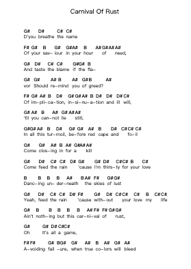 Carnival Of Rust पियानो पत्र नोट्स द्वारा Poets of the Fall - Arr.Davehume