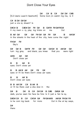 Dont Close Your Eyes 鋼琴字母譜由 Dokken - 編曲 Poesey