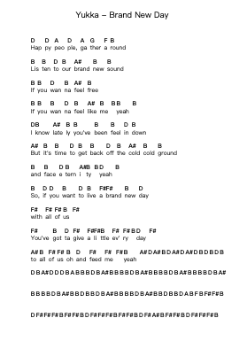 Yukka - Brand New Day Piano letter notes by Misc Unsigned Bands - Arr.Thomgreg