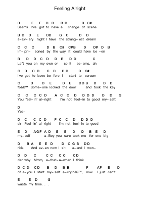 Feeling Alright Piano letter notes by Joe Cocker - Arr.Saxbraith
