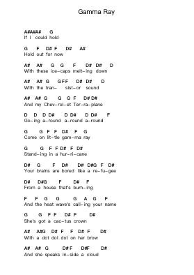 Gamma Ray Piano letter notes by Beck - Arr.Bobright
