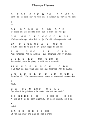Champs Elysees Piano letter notes by NOFX - Arr.Corrie