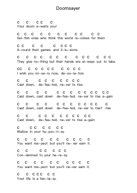 Doomsayer Piano letter notes by Hatebreed - Arr.Zaharte Whlith
