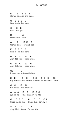 A Forest Notas de piano en letras por The Cure - Arr.Quenram