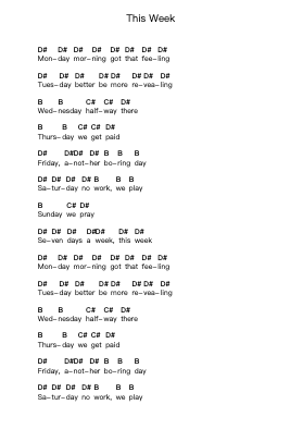 This Week Piano letter notes by The Adicts - Arr.Zangline