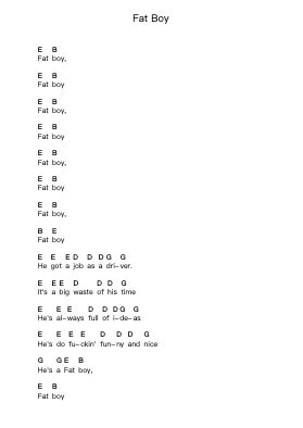 Fat Boy Piano letter notes by BBQ Chickens - Arr.Hughmand