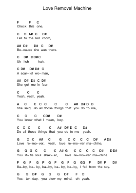 Love Removal Machine Piano letter notes by The Cult - Arr.Pagdrow Kathrin