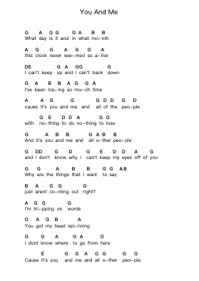 You And Me โน้ตตัวอักษรเปียโนโดย Lifehouse - Arr.Oisenwoolf