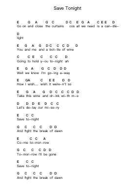 Save Tonight पियानो पत्र नोट्स द्वारा Eagle-Eye Cherry - Arr.Lowell