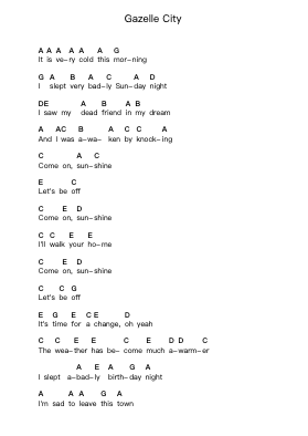 Gazelle City Piano letter notes by Pillows - Arr.Steino'neil Erdine