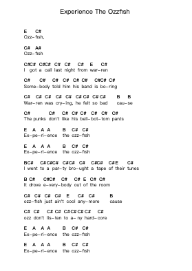 Experience The Ozzfish Piano letter notes by Screeching Weasel - Arr.Horncie Shapole