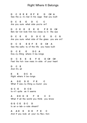 Right Where It Belongs ピアノの音符 by Nine Inch Nails - Arr.Huttbins