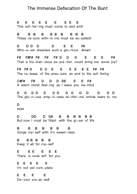 The Immense Defecation Of The Bunt Piano letter notes by HORSE the band - Arr.Arkirk Janeien