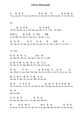Hime Murasaki Catatan huruf piano oleh Nana Mizuki - Arr.Corvan Hewkins