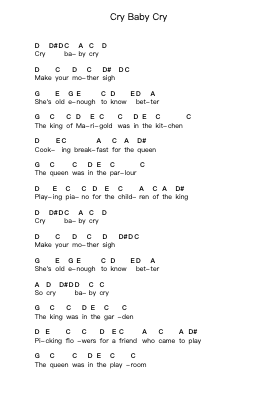 Cry Baby Cry पियानो पत्र नोट्स द्वारा The Beatles - Arr.Stowemon