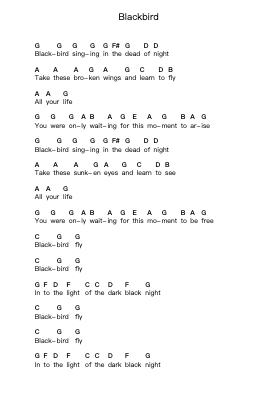 Blackbird Piano letter notes by The Beatles - Arr.Tybey
