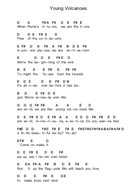 Young Volcanoes 鋼琴字母譜由 Fall Out Boy - 編曲 Brobraith Zeyer