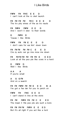 I Like Birds Piano letter notes by Eels - Arr.Toyngreg