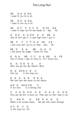 The Long Run Piano letter notes by Eagles - Arr.Lespenn