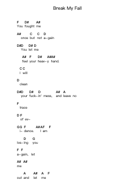 Break My Fall Piano letter notes by Breaking Benjamin - Arr.Duttraine