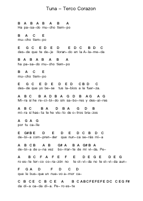 Tuna - Terco Corazon Piano letter notes by Misc Unsigned Bands - Arr.Bushple