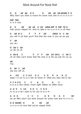 Stick Around For Rock Roll Piano letter notes by Outlaws - Arr.Pearric