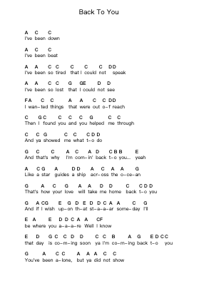Back To You Piano letter notes by Bryan Adams - Arr.Browningking