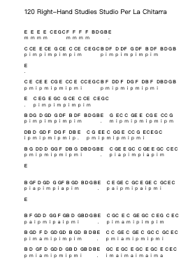 120 Right-Hand Studies Studio Per La Chitarra Notas de piano en letras por Mauro Giuliani - Arr.Blajeames Yulewood