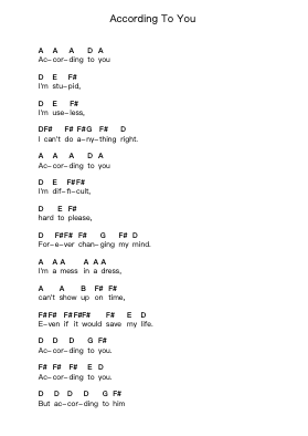 According To You โน้ตตัวอักษรเปียโนโดย Orianthi - Arr.Joshgins Widred