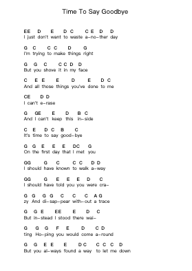 Time To Say Goodbye Piano letter notes by Simple Plan - Arr.Bclark