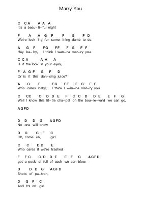 Marry You 鋼琴字母譜由 Bruno Mars - 編曲 Bowmag