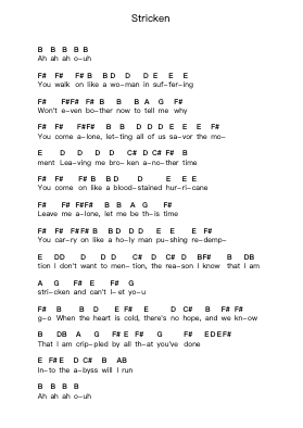 Stricken Piano letter notes by Disturbed - Arr.Caelaide Fieldtes