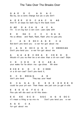 The Take Over The Breaks Over Piano letter notes by Fall Out Boy - Arr.Stechill Argale