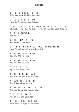 Karate Piano letter notes by Tenacious D - Arr.Bystrong