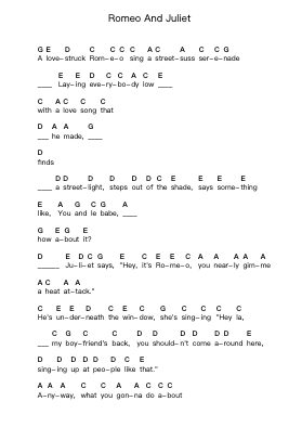Romeo And Juliet โน้ตตัวอักษรเปียโนโดย Dire Straits - Arr.Carlphrey