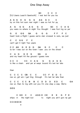 One Step Away Piano letter notes by Ratt - Arr.Shedave Dwightrene
