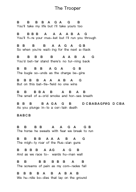 The Trooper Piano letter notes by Iron Maiden - Arr.Gilphia