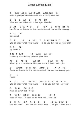 Living Loving Maid Piano letter notes by Led Zeppelin - Arr.Bellper Cowcolm