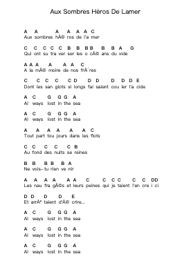 Aux Sombres Héros De Lamer Piano letter notes by Noir Désir - Arr.Camilbeard